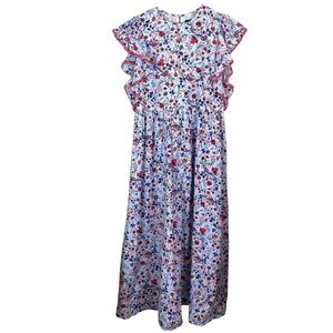 Ann Taylor Womens Midi Dress Size Medium-Tall Floral Red White & Blue